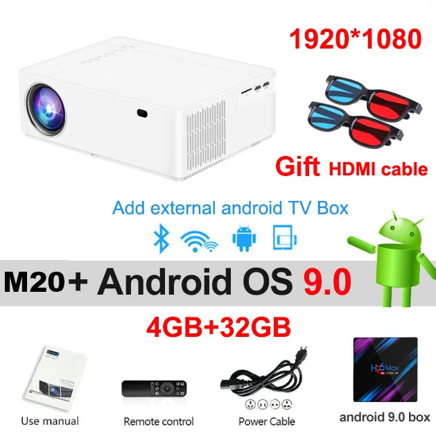 Vivicine M19 Upgrade M20 новейший проектор 1080 p, опция Android 9,0 1920x1080 Full HD светодиодный Видеопроектор для домашнего кинотеатра - Цвет: Android 9.0 Box 32GB