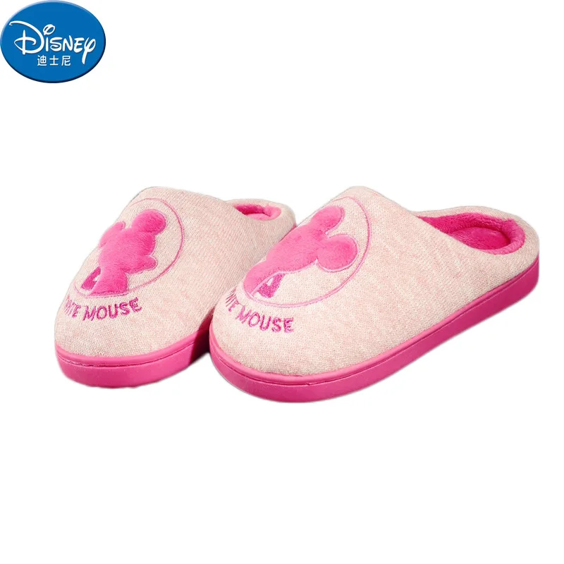 Disney/Детские хлопковые тапочки; Новинка зимы; милые домашние тапочки с рисунком Микки Мауса для маленьких девочек; нескользящая домашняя плюшевая хлопковая обувь