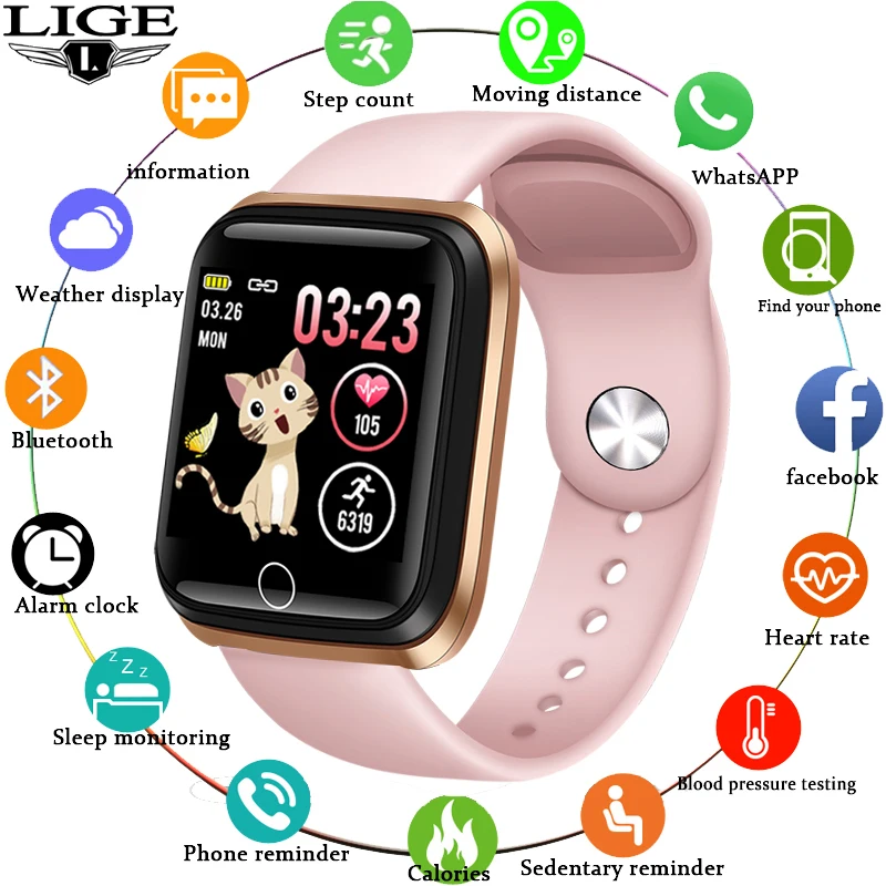 

LIGE Smart watches Waterproof Sports for iphone phone Smartwatch Heart Rate Monitor Blood Pressure Functions For Women men kid