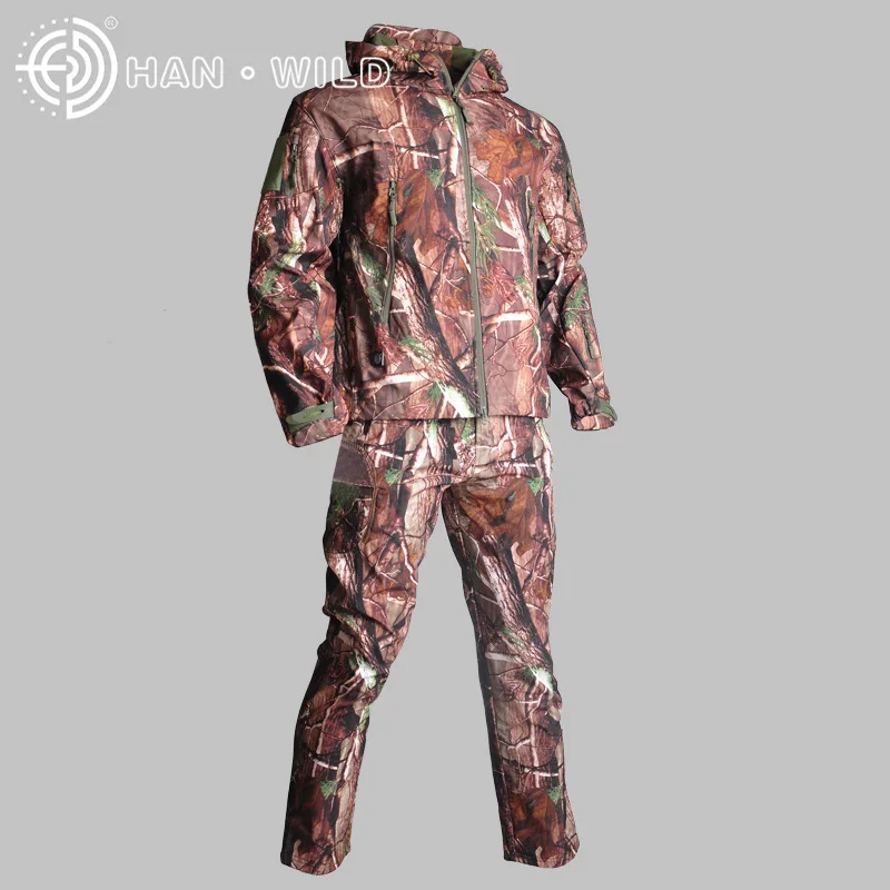 Tree Camo TAD тактический для мужчин Армия Охота пеший Туризм Рыбалка исследовать одежда костюм камуфляж Акула кожи Военная Униформа водонепроница - Цвет: Tree Camo