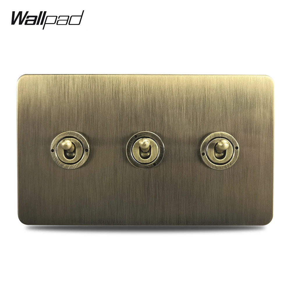 

3 Gang Wall Toggle Switch Antique Brass Panel Wallpad H6 Series 4 Colors Options 146x86mm