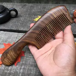 Unisex Sandalwood Comb Women Men Home Travel Wood Anti-static Fine-tooth Comb Wooden Handle
