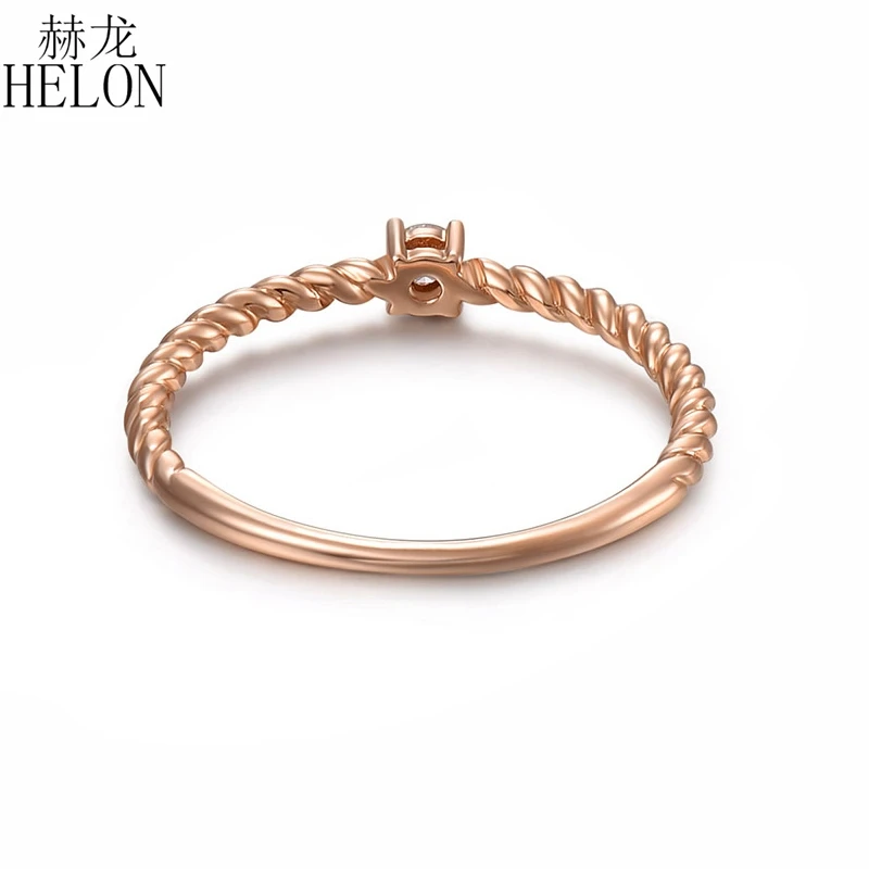 HELON Solid 14k розовое золото Сертифицированный круглый SI/H 0.05ct натуральный бриллиант обручальное кольцо для женщин Свадебная вечеринка классические ювелирные украшения