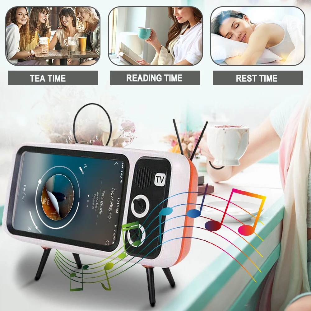 Portable 3 In 1 Wireless Bluetooth Speaker with Power Bank Function Phone Bracket BT Speaker Audio Retro TV Shaped Travel Gifts