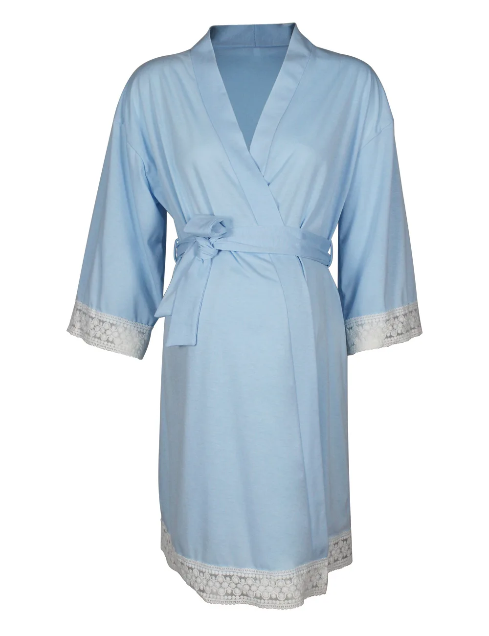 Maternity Robe Nightwear Lace Trim Half Sleeve Nightgown Sleepwear Breastfeeding Pajamas Pregnancy Labor Delivery Nursing Pijama (9)