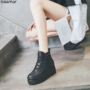 

SWYIVY Martin Boots Women's Winter Shoes Genuine Leather Wedge Shoes Woman 2019 Warm Platform Ankle Boots For Women Booties 34