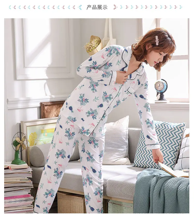 Рекомендуемый пижамный комплект для женщин Осень Зима Новая женская одежда для сна с длинным рукавом с принтом Модный женский пижамный комплект ночное белье