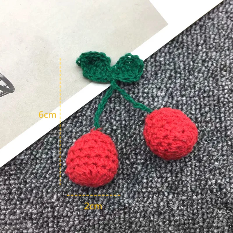 5Pcs Knitting Knitted Wool Green Leaf Cherry DIY Craft Girl Earrings Pendant Hair Accessories Hat Bag Key Ring Decor Materials