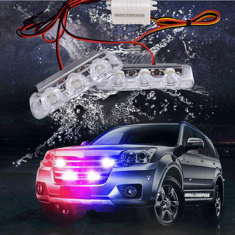 

Police led light Strobe Warning Light Police lights LED Strobe lights flasher red Blue auto flash 6LED flasher stroboscopes