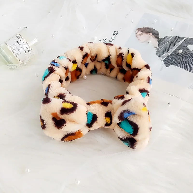 2021 Leopard Print Versatile Girl Headwear Soft Skin Care Coral Fleece Shower Facial Make Up Bow Knot Lady Gym Sports Headbands ladies headband Hair Accessories