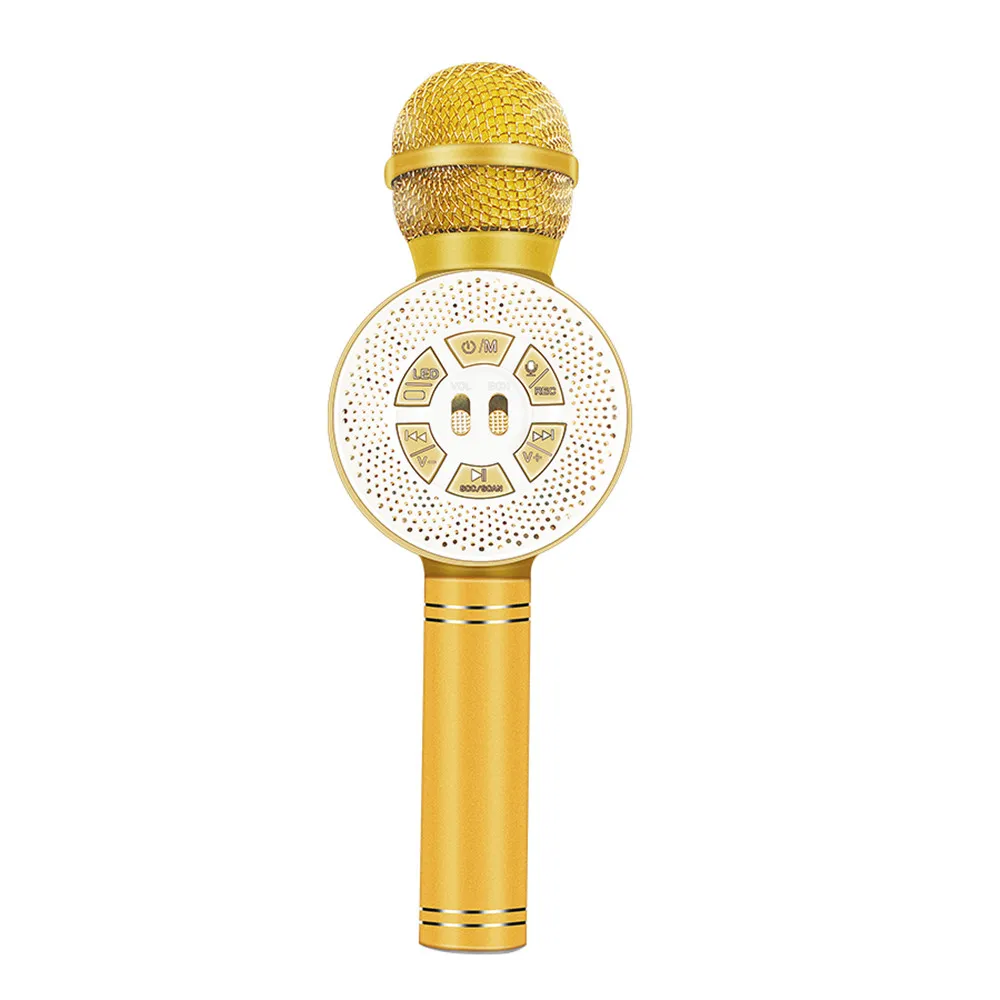 Караоке микрофон Портативный Bluetooth беспроводной микрофон динамик ручной музыкальный плеер микро для вокала, с рекордером KTV микрофон - Цвет: Gold