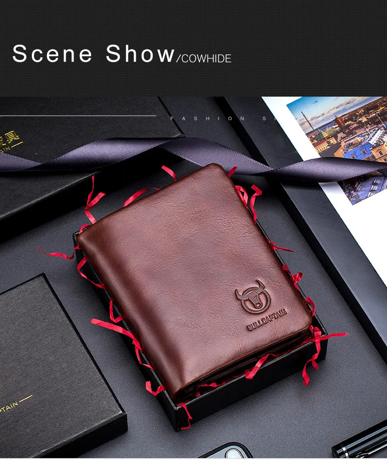 BULL CAPTAIN Brand Genuine Leather RFID Multi-usage Pocket Wallet Men's Cardholder Card Case Coin Bag Men Zipper Dollar Purse