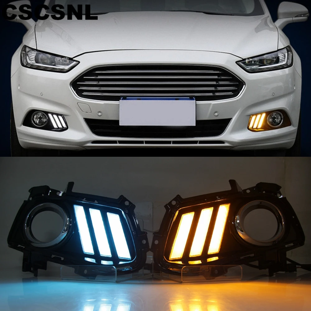 2 шт. автомобильный DRL светодиодный светильник дневного света для Ford Mondeo Fusion 2013 Желтый поворотный сигнал реле водонепроницаемый