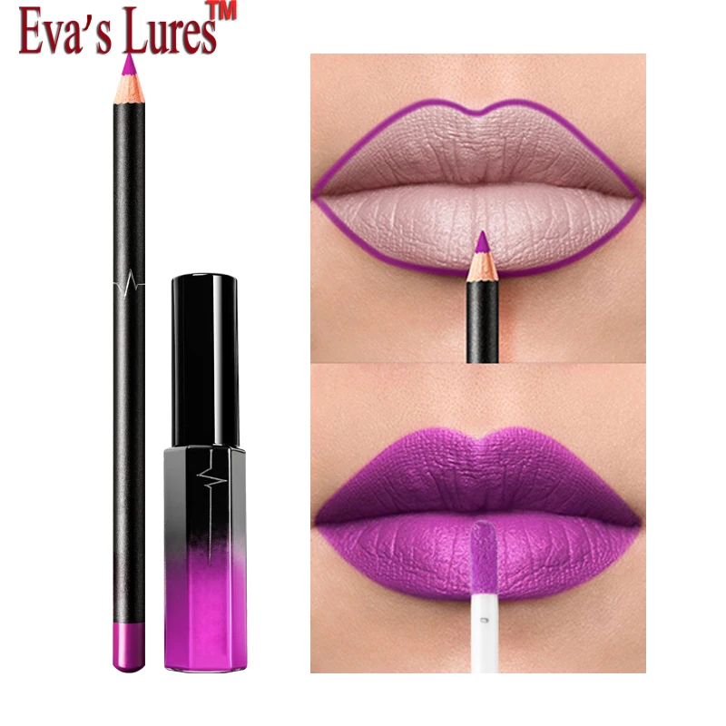 

Eva's Lures Make up set Lipgloss + Lipliner Matte Lip Gloss liner Pencil Set Nude Lip Tint Cut Makeup Women Beauty Lipgloss