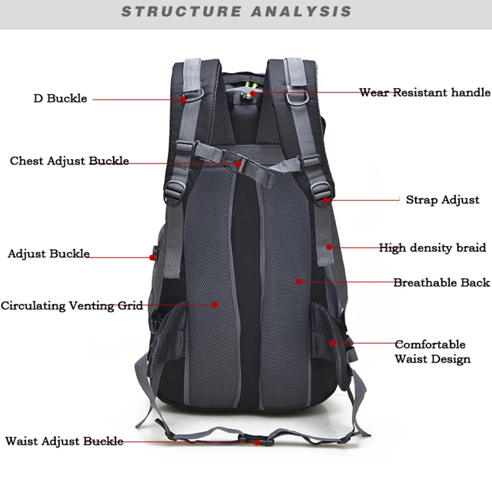 50l hiking backpack climbing bag o