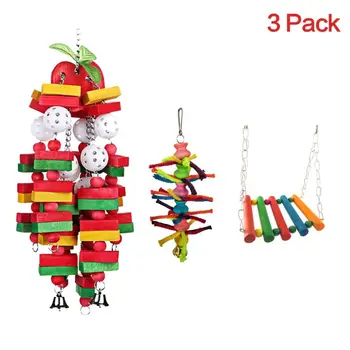 

3Pcs Bird Parrot Toys Set Hanging Bell Cage Hammock Swing Chew Grinding Toys Y5GA