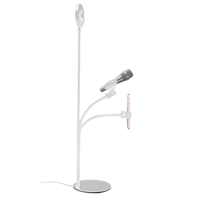 For Live Stream Videos Aluminum Alloy 3 in 1 Phone Mic Stand With 3 Light Color Selfie Ring Light Gooseneck Microphone Holder