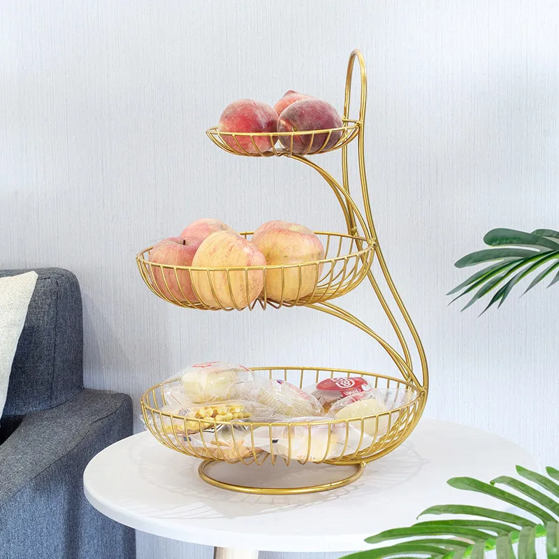 

European Style Water Fruit Bowl Living Room Home Three Layer Fruit Bowl Modern Creative High-End Multilayer Fruit Bowl Small Del