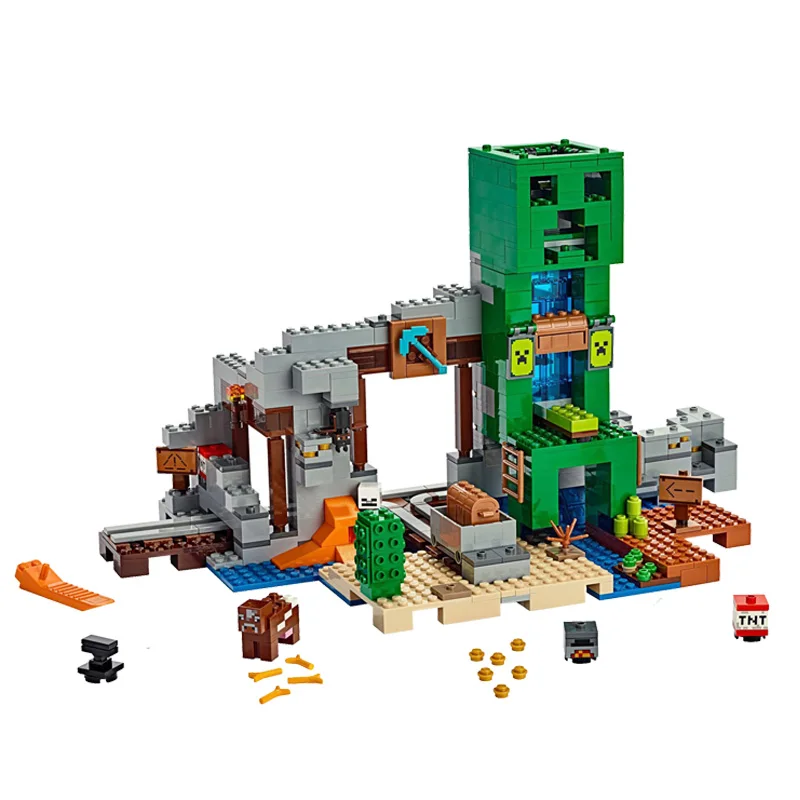 Preise 2019 meine Welt Spielzeug Die Creeper Mine Kompatibel Legoines Meine Welt 21155 Bausteine Abbildung Ziegel Kinder Weihnachten Geschenk