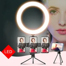 Фотография СВЕТОДИОДНЫЙ селфи кольцо света 16 см плавное освещение затемнения с Вращающаяся головка для макияжа Youtube Facebook видео для студий с живым звуком