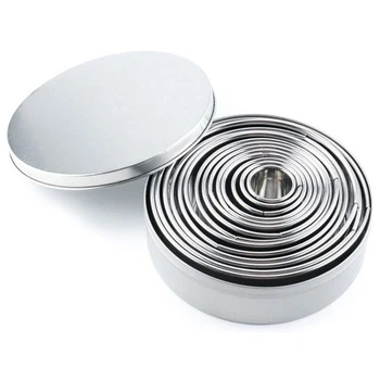 

14Pcs/Set Round Cookie Biscuit Cutter Set Stainless Steel Mousse Cake Ring Mold Pastry Biscuit Donuts Cutter