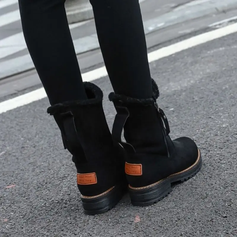 FITWEE Women Zipper Warm Mid Calf Boots Keep Warm Winter Snow Boots Daily Outdoor Flats Daily Shoes Woman Work Size 34-43