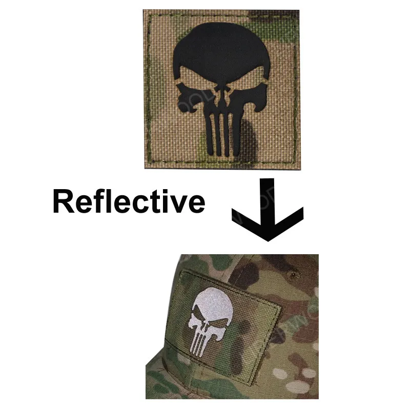PUNISHER REFLECTIVE Лазерная резка мозолей армейская тактическая полиция SWAT Каратель патч Мультикам для поддержания боевого духа отражающая вставка значок - Цвет: PUNISHER REFLECTIVE