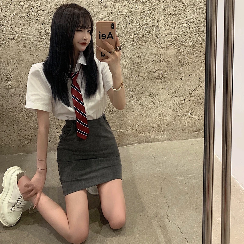 japanese and korean style jk uniform hot girls school uniform set pack hip skirt two-piece set for women student outfit