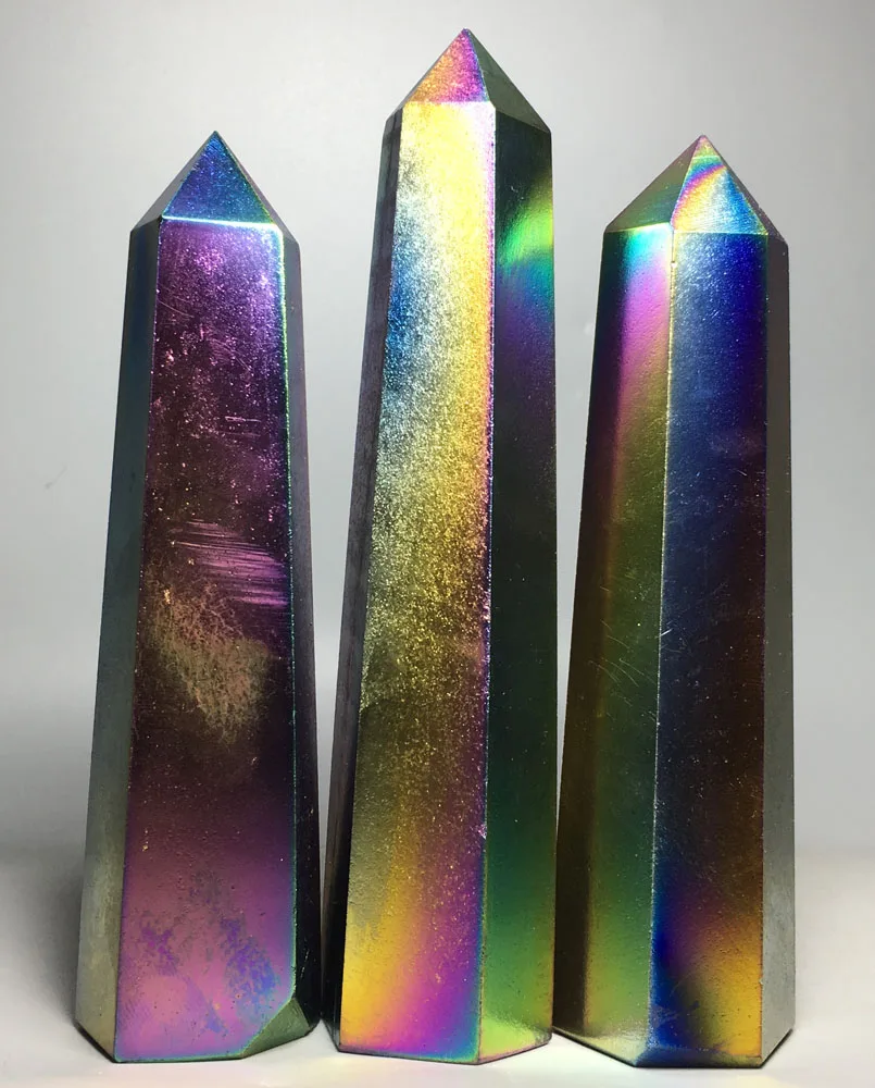 

762g 3pcs Natural healing rainbow mixed color electroplating aura crystal points wand
