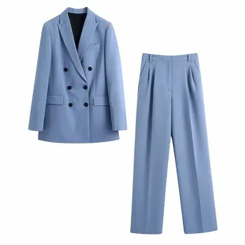2021 New Women 2 piece set suit Double breasted Blazer and Trousers Elegant High Fashion Chic Lady Woman blazer Outfits 1