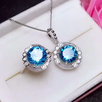 

Real Natural Topaz jewelry set Natural Real Topaz 925 sterling silver 1pc pendant,1pc ring