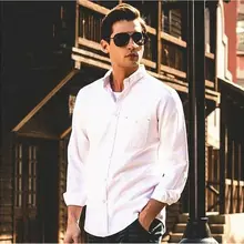 Осень Зима Новая мода Мужчины с длинным рукавом Твердые пуговицы вниз рубашка формальный костюм Оксфорд рубашка топы наряды