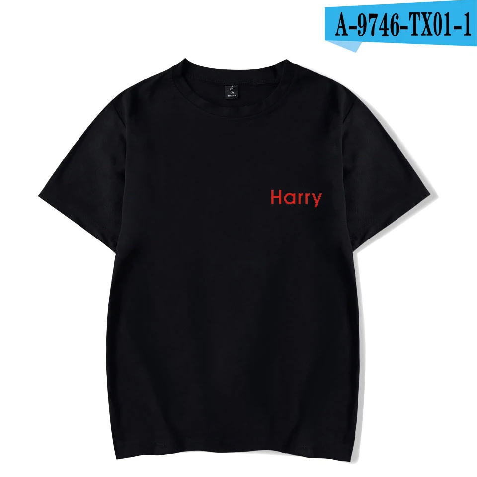 Летние женские/мужские футболки с коротким рукавом и принтом Harry Styles, модные повседневные футболки - Цвет: black