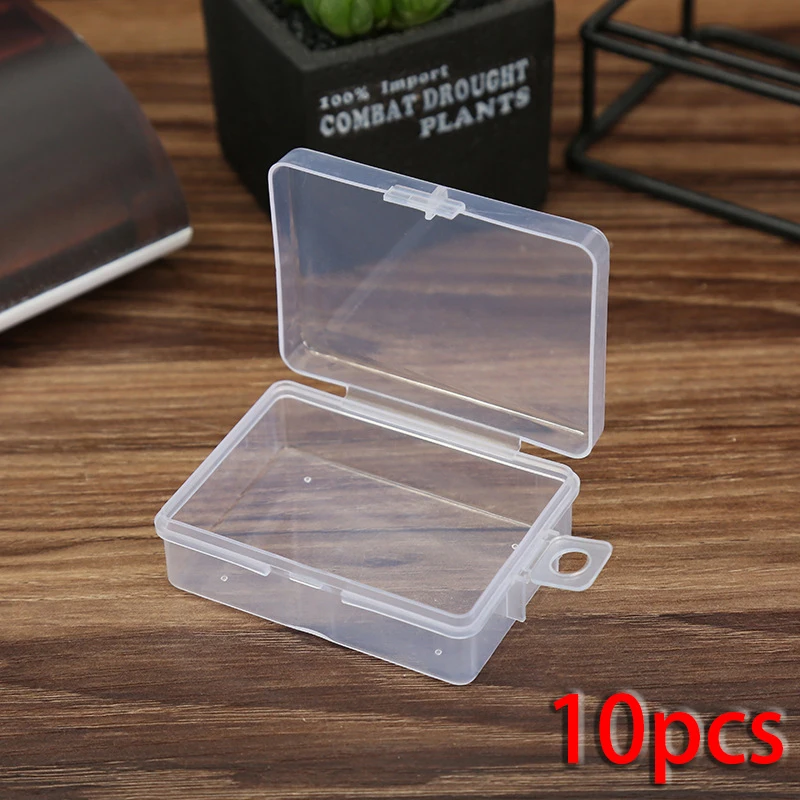 10Pcs Mini Transparent Plastic Small Box Hook Jewelry Earplug Storage Box DIY Cross Stitch Sewing Supplies Storage Box Container electrician tool bag