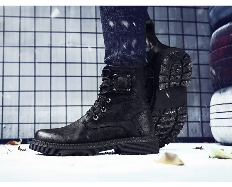 VESONAL Brand Quality Leather Chelsea Boots Winter New Warm Short Plush Shoes For Male Adult Man Casual Boots High Top Shoes