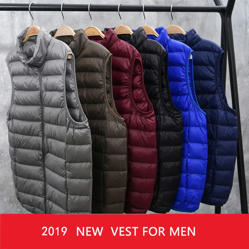 Новинка 2019 зимний белый жилет на гусином пуху для мужчин осенняя теплая