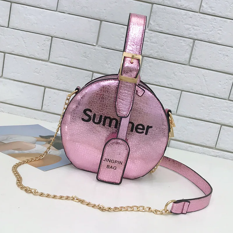 

2018 Korean-style WOMEN'S Fashion Handbag Circle Lettered Handbag Burst Crack Casual Oblique Bag Chain Bag