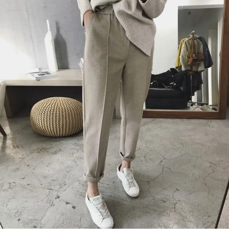 nike sweatpants BGTEEVER Winter Thicken Women Pencil Pants Wool Pants Female Autumn High Waist Loose Trousers Capris Soft Good Fabric BGTEEVER plaid pants