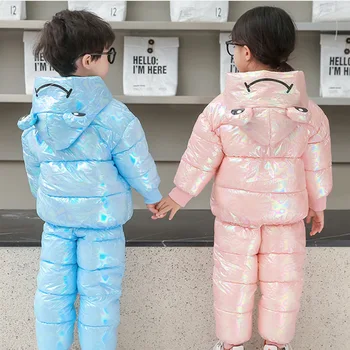 

2020 Winter Girls Boys Clothing Sets Hooded Frog Coats Cotton Pants Outdoor Windproof Waterproof Children Clothes