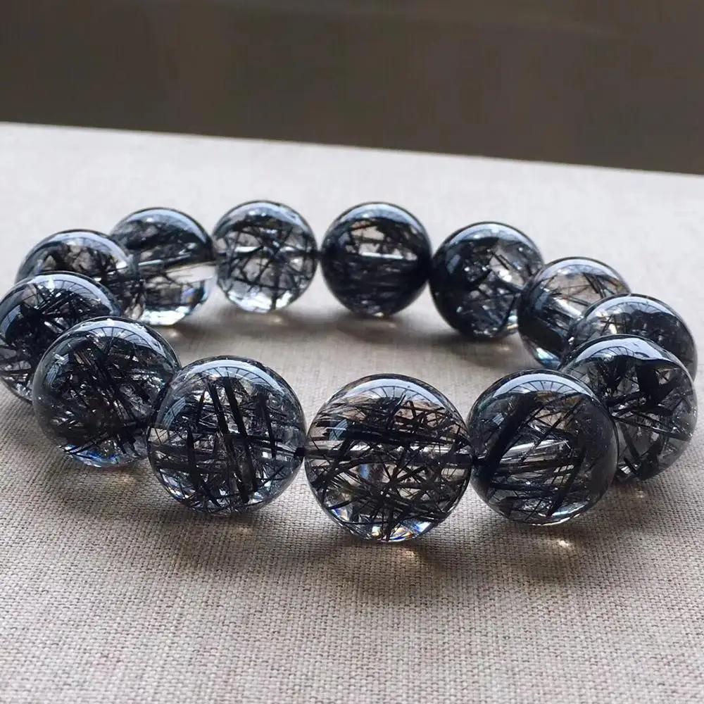 

19.3mm Certificate Natural Black Rutilated Quartz Crystal Women Men Clear Round Beads Wealthy Stone Bracelet From Brazil AAAAAA