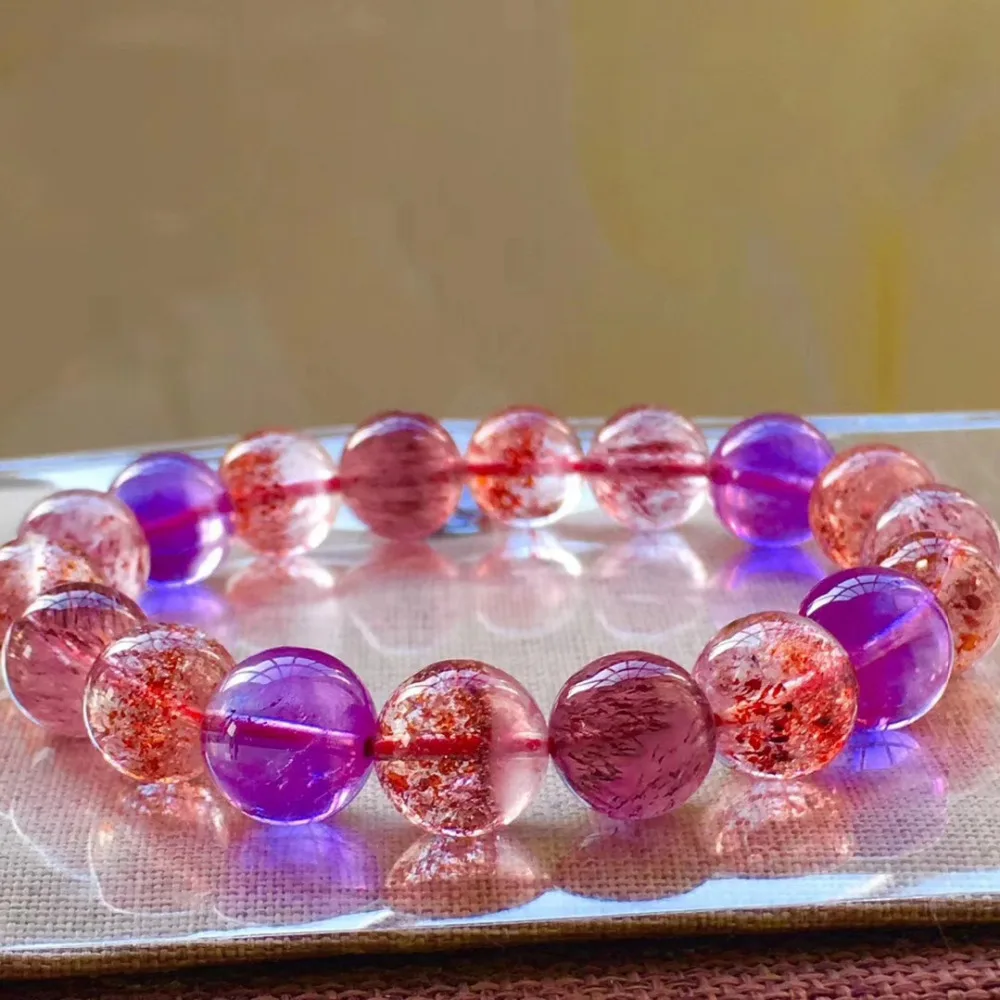 Натуральный Lepidocrocite КВАРЦ СУПЕР семь 7 модный браслет с камнями 11 мм хрустальные Круглые бусины для женщин и мужчин сертификат AAAAA