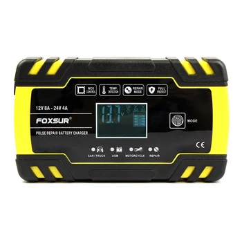 

Foxsur 12V 8A 24V 4A Pulse Repair Charger with Lcd Display, Motorcycle & Car Battery Charger, 12V 24V Agm Gel Wet Lead Acid Batt