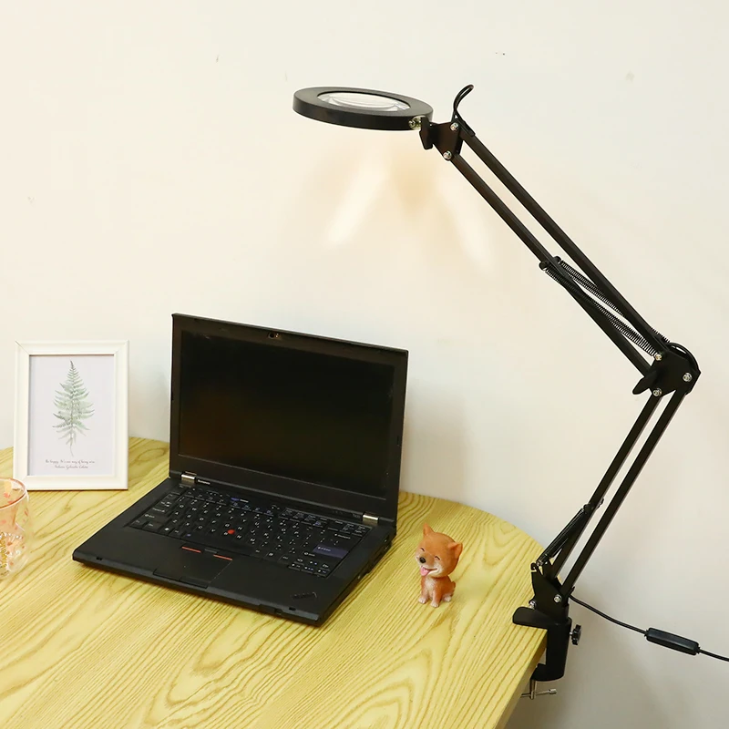  Lupa USB 5X con abrazadera de mesa Flexible de luz LED de tercera mano para soldar/leer/lámpara de 