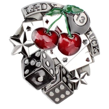 

Fashion Lady Luck Vegas Poker Cards Dice Cherry Gamble Western Belt Buckle