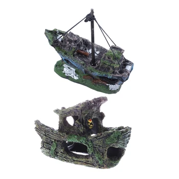 

2 Pcs Aquarium Decoration: 1 Pcs Fishing Boat Fish Tank Ornament & 1Pcs Rock Grotto Cave Fish Tank Terrarium 88X150mm