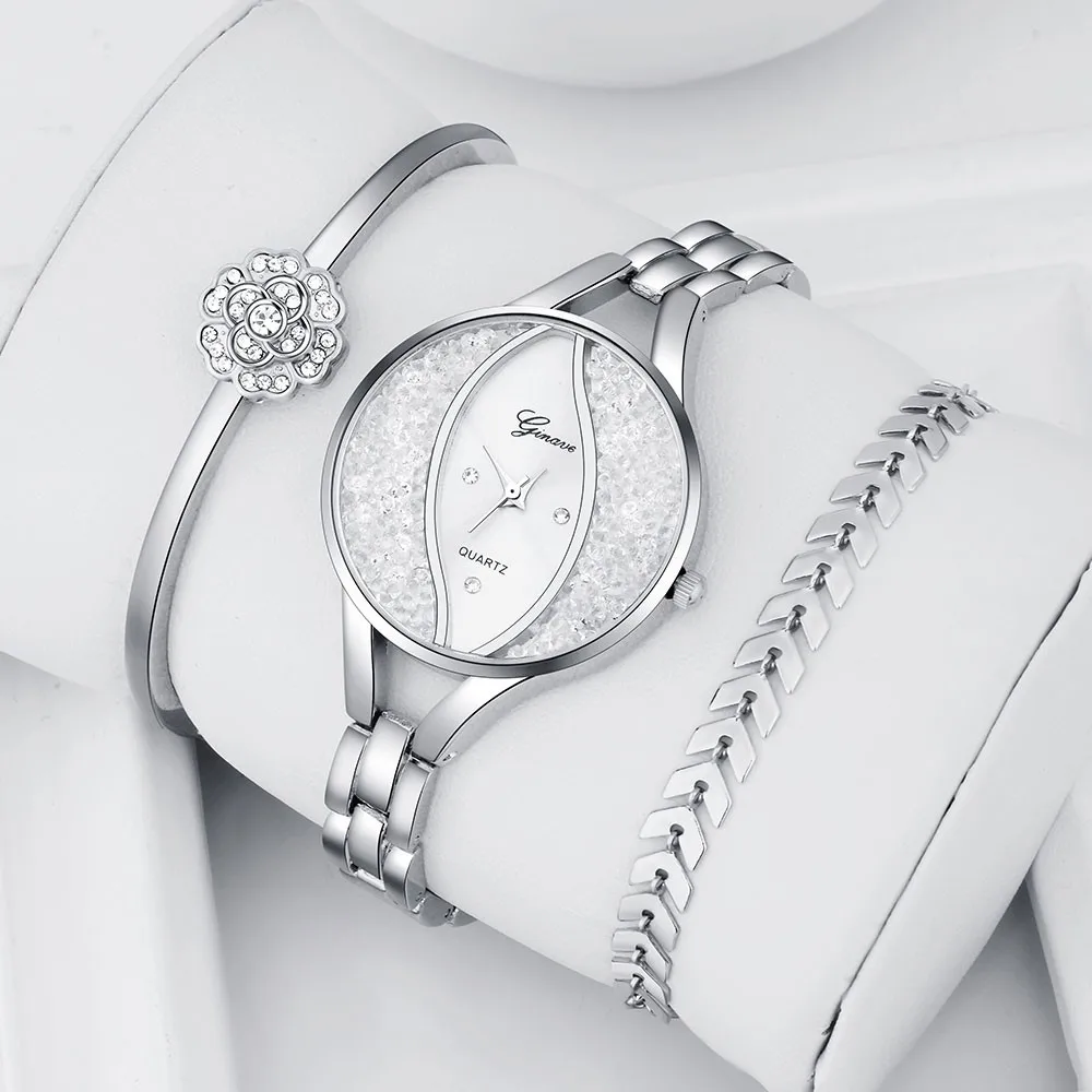 3 шт. набор Montre для девочек роскошные женские часы золотые стальные часы браслет женские часы Женские кварцевые наручные часы Relogio* A