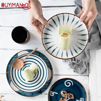 

Japanese-style Hand-painted Ceramic Tableware Steak Western Food Plate Retro Personality Dessert Disc Home Art Tableware Plate