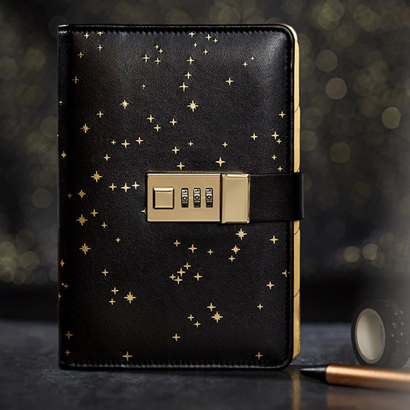 

A6 Loose-Leaf Student Account Creative Black Gold Star Cool Gift Boxed Password Notebook