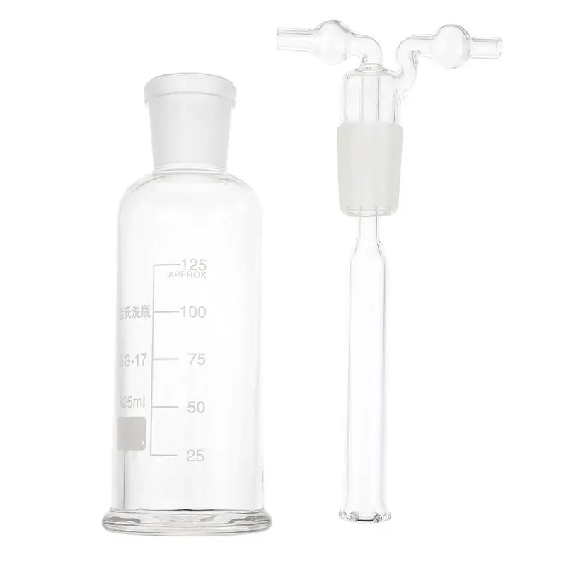 Glass Reagent Bottle 125ml Two Bend Tubes Gas Lab Gas Wash Flask