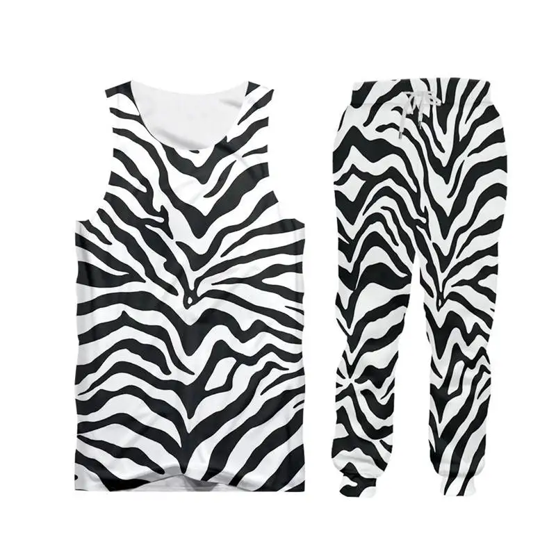 Tank Top set Пользовательские большие S-6XL мужские наборы роскошный 3d принт с полосками зебры унисекс спортивные толстовки на молнии куртка+ брюки для бега комплект из 2 предметов - Цвет: Tank Top set